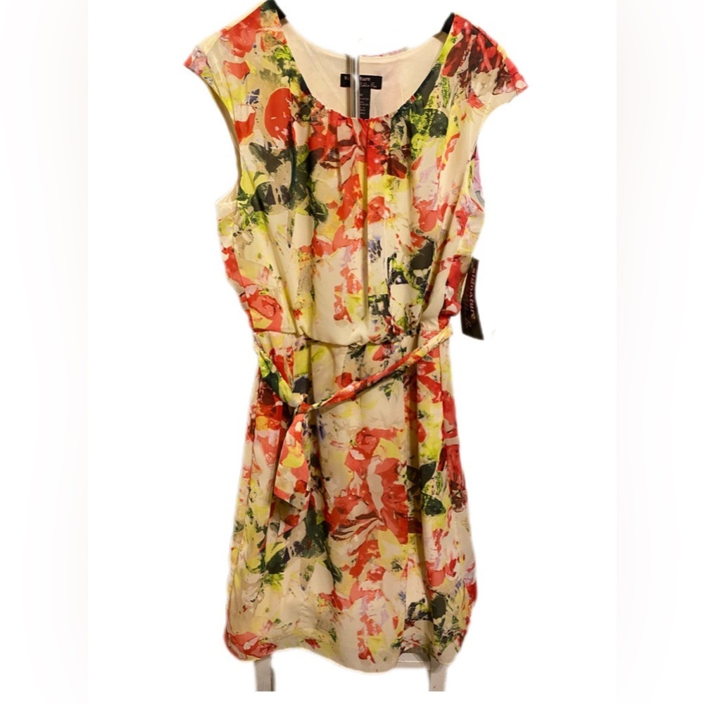 Signature by Robbie Bee Watercolor Floral Belted Dress – Size 10 (NWT)